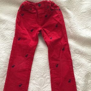 Boys Red Corduroy Reindeer Print Pants Size 5